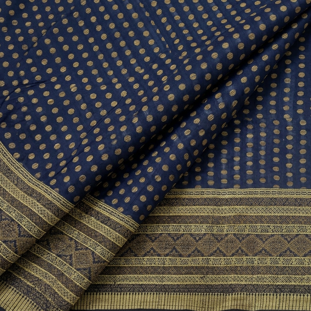 Blue Butta Chanderi Fabric, folded