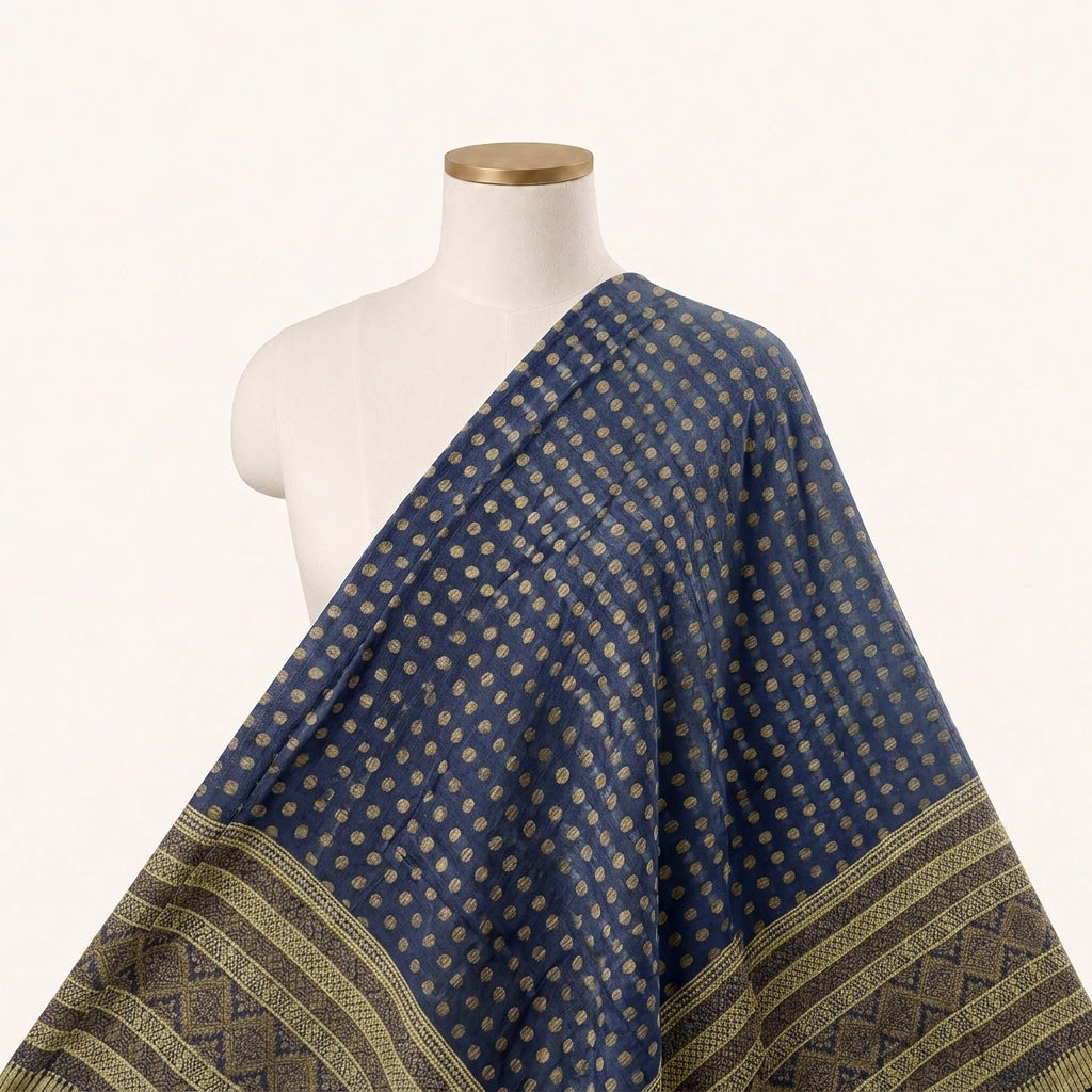 Blue Butta Chanderi Fabric Draped as a saree