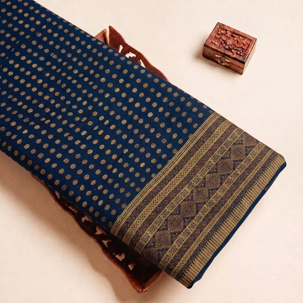 Blue Butta Chanderi Fabric, folded