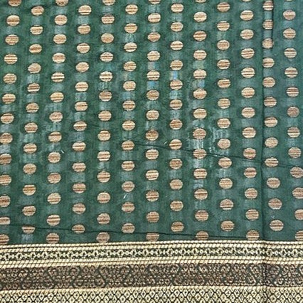 Green Butta Chanderi Fabric, laid flat
