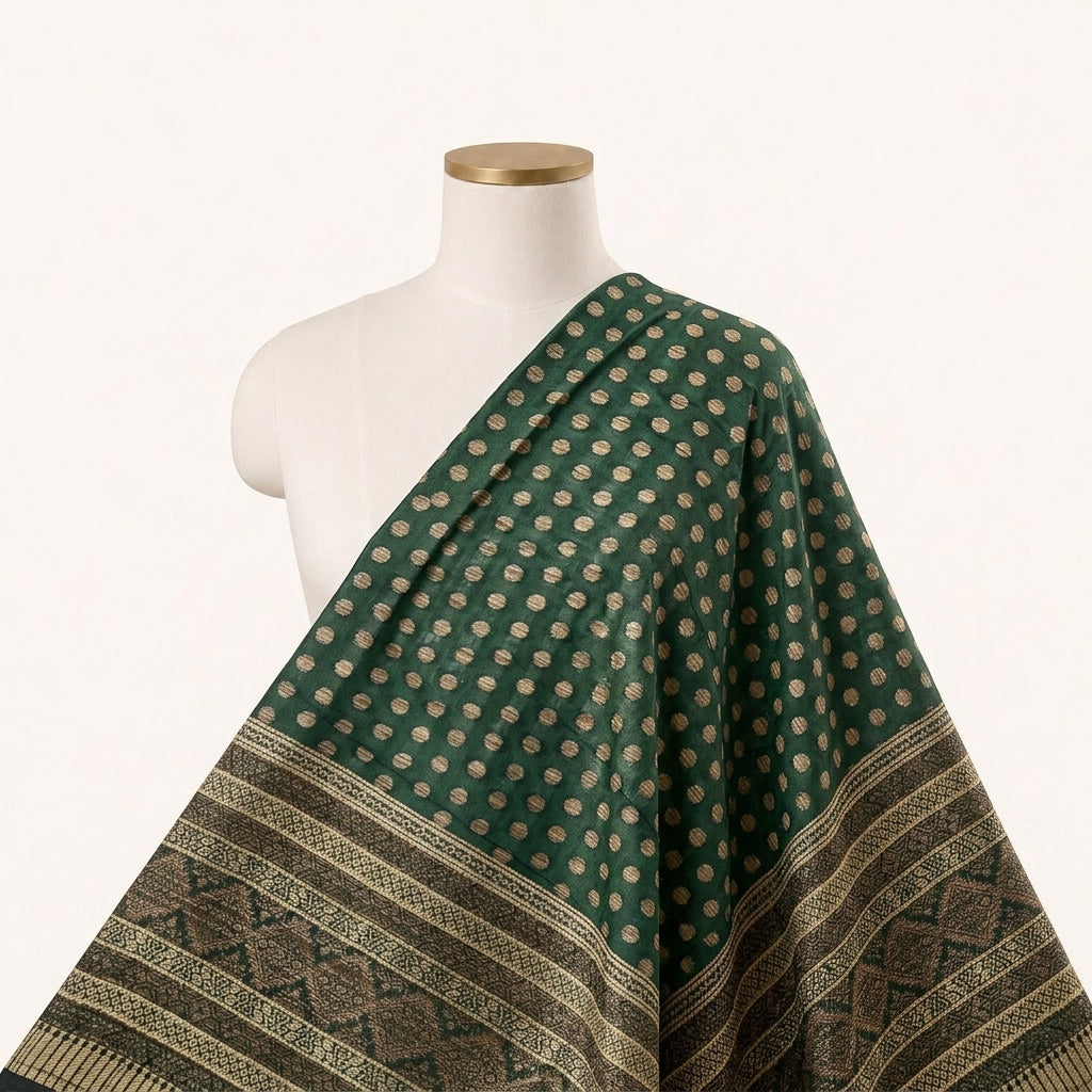 Green Butta Chanderi Fabric Draped as a saree