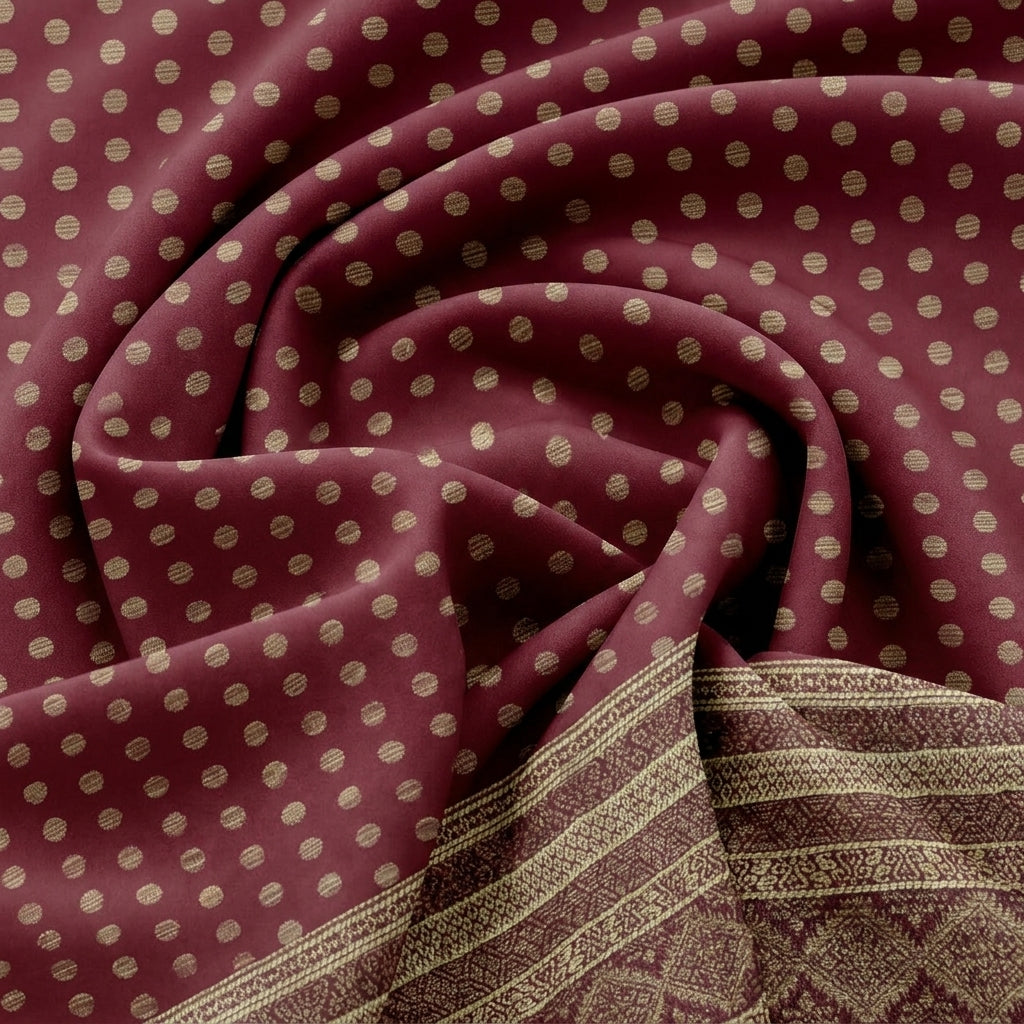 Maroon Butta Chanderi Fabric, swirled to show the drape