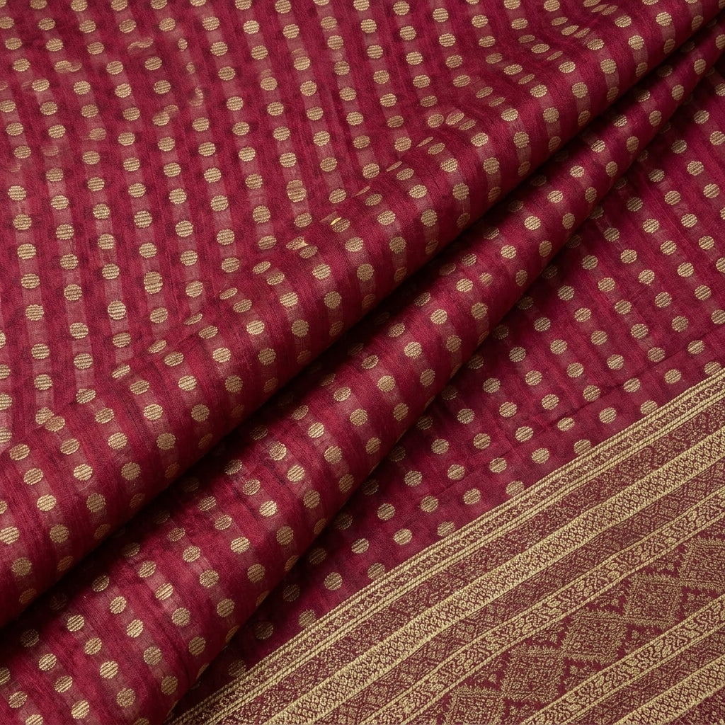 Folded Maroon Butta Chanderi Fabric
