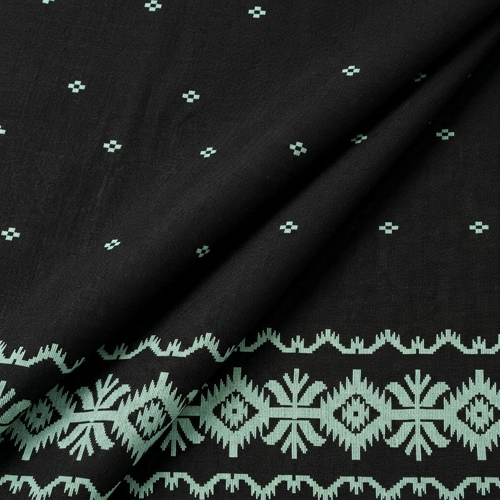 Folded Black Ikat Cotton Fabric