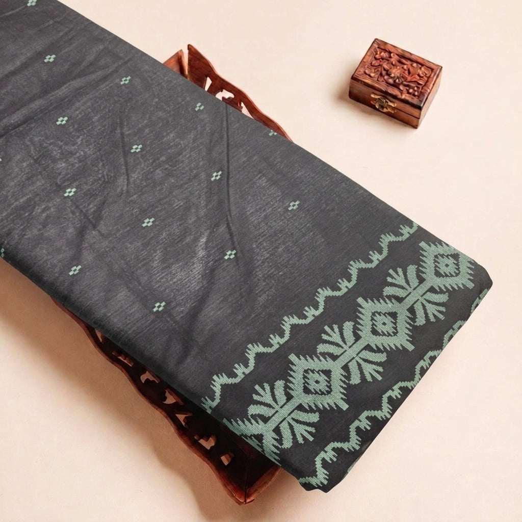 Black Ikat Cotton Fabric, folded