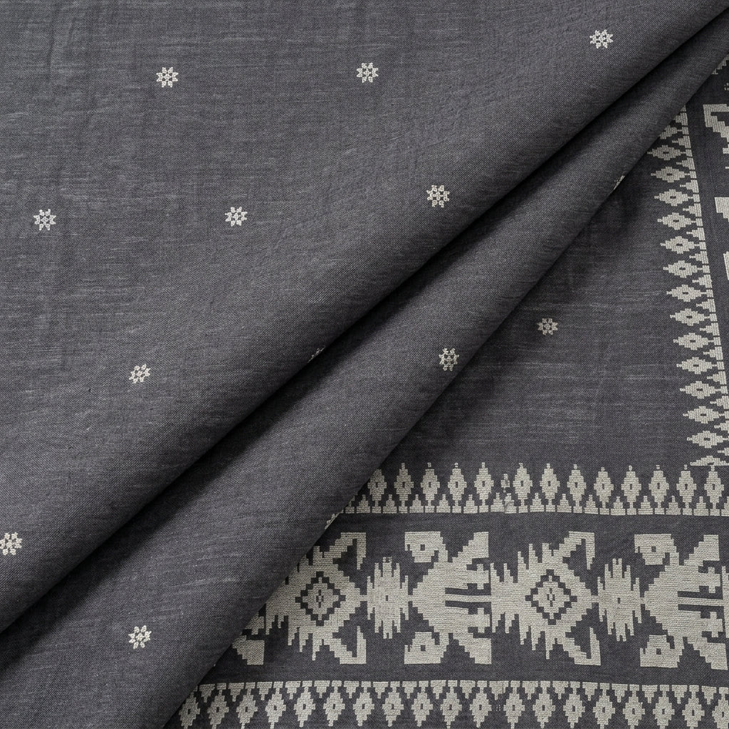Grey Ikat Cotton Fabric, folded