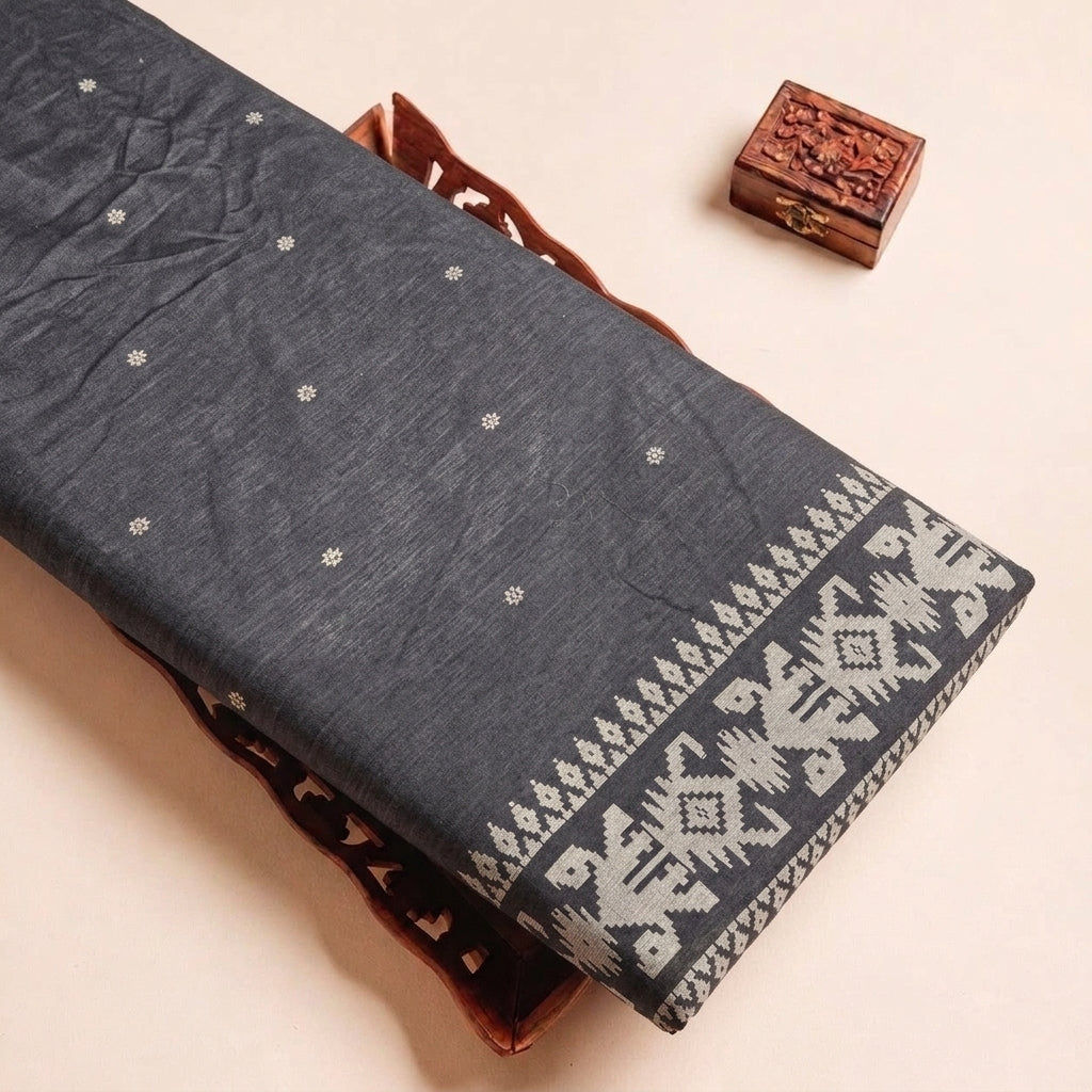 Grey Ikat Cotton Fabric, folded