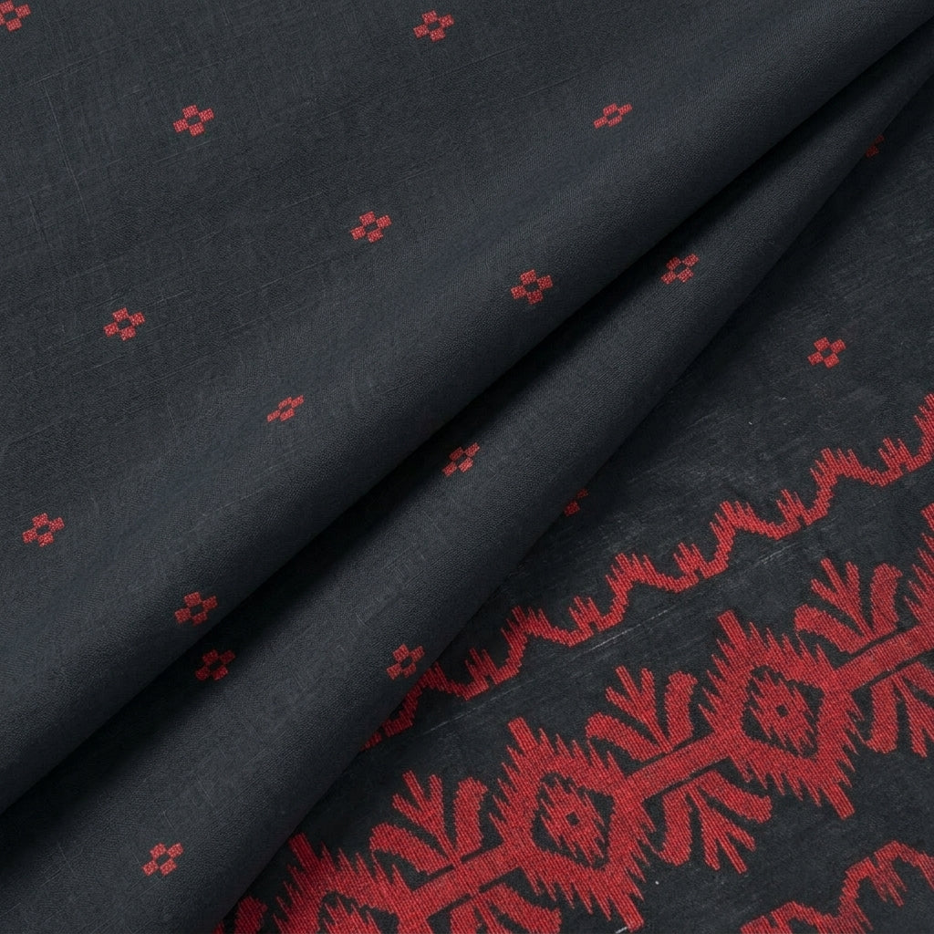 Folded Black Ikat Cotton Fabric