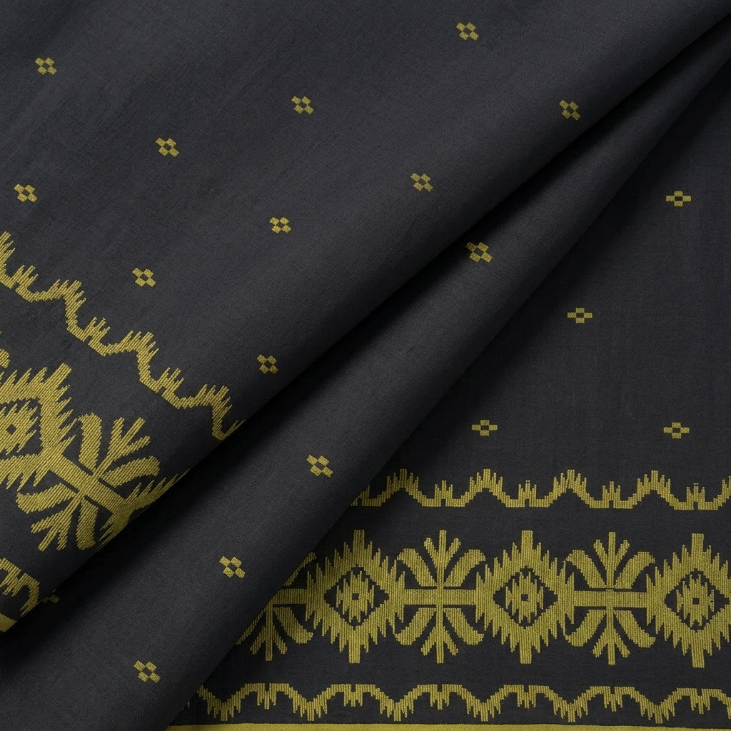 Folded Black Ikat Cotton Fabric