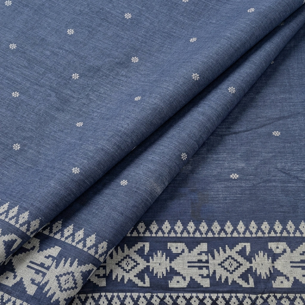 Blue Ikat Cotton Fabric, folded