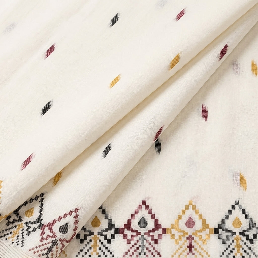 Folded White Ikat Cotton Fabric