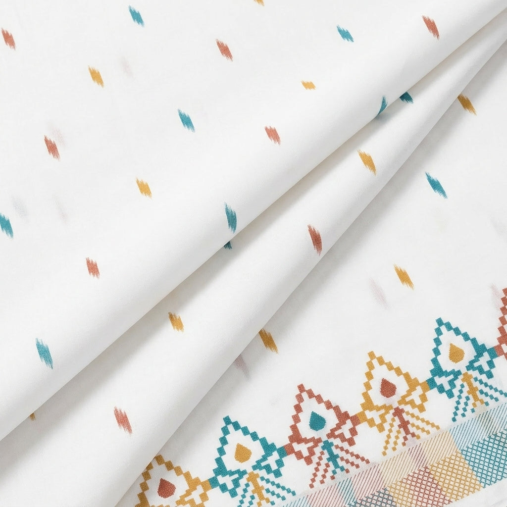 Folded White Ikat Cotton Fabric