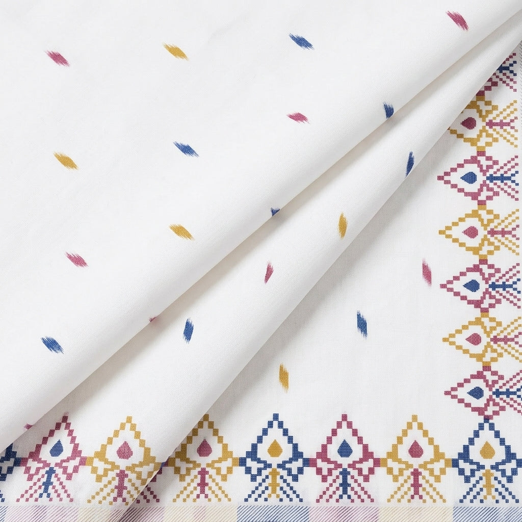 Folded White Ikat Cotton Fabric