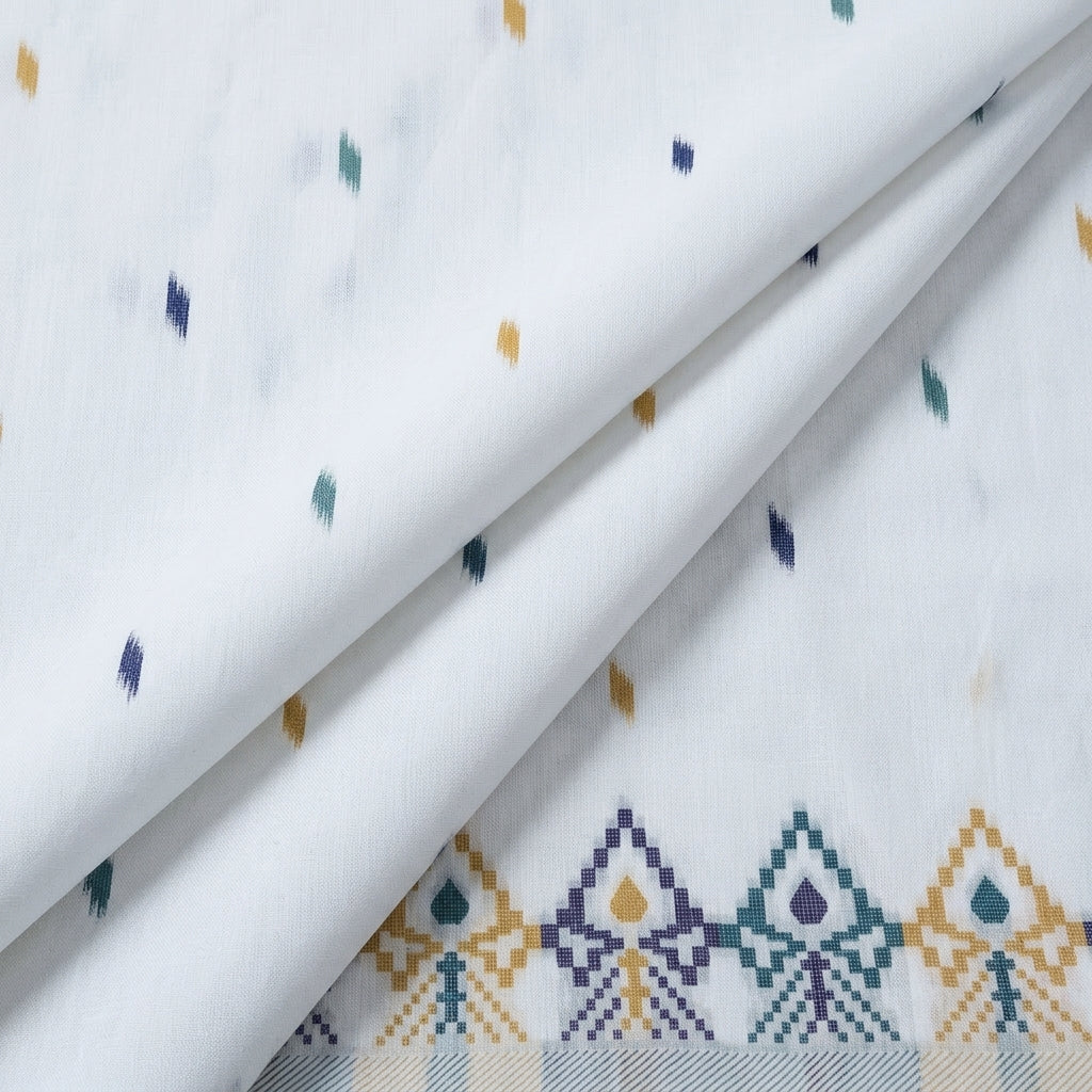 Folded White Ikat Cotton Fabric
