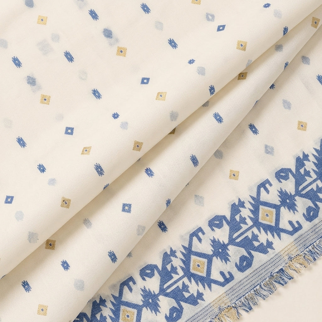 Folded White Ikat Cotton Fabric