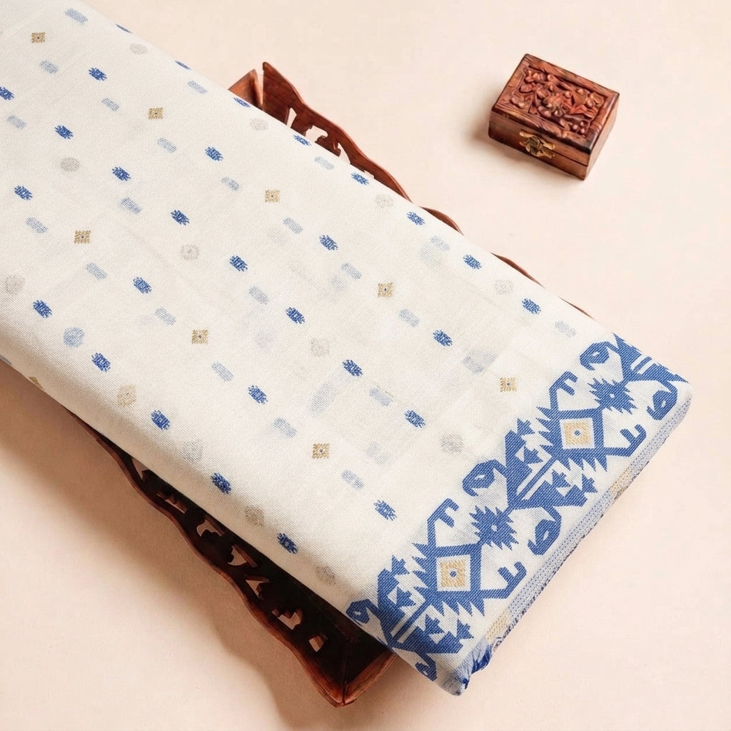Blue Ikat Cotton Fabric, folded