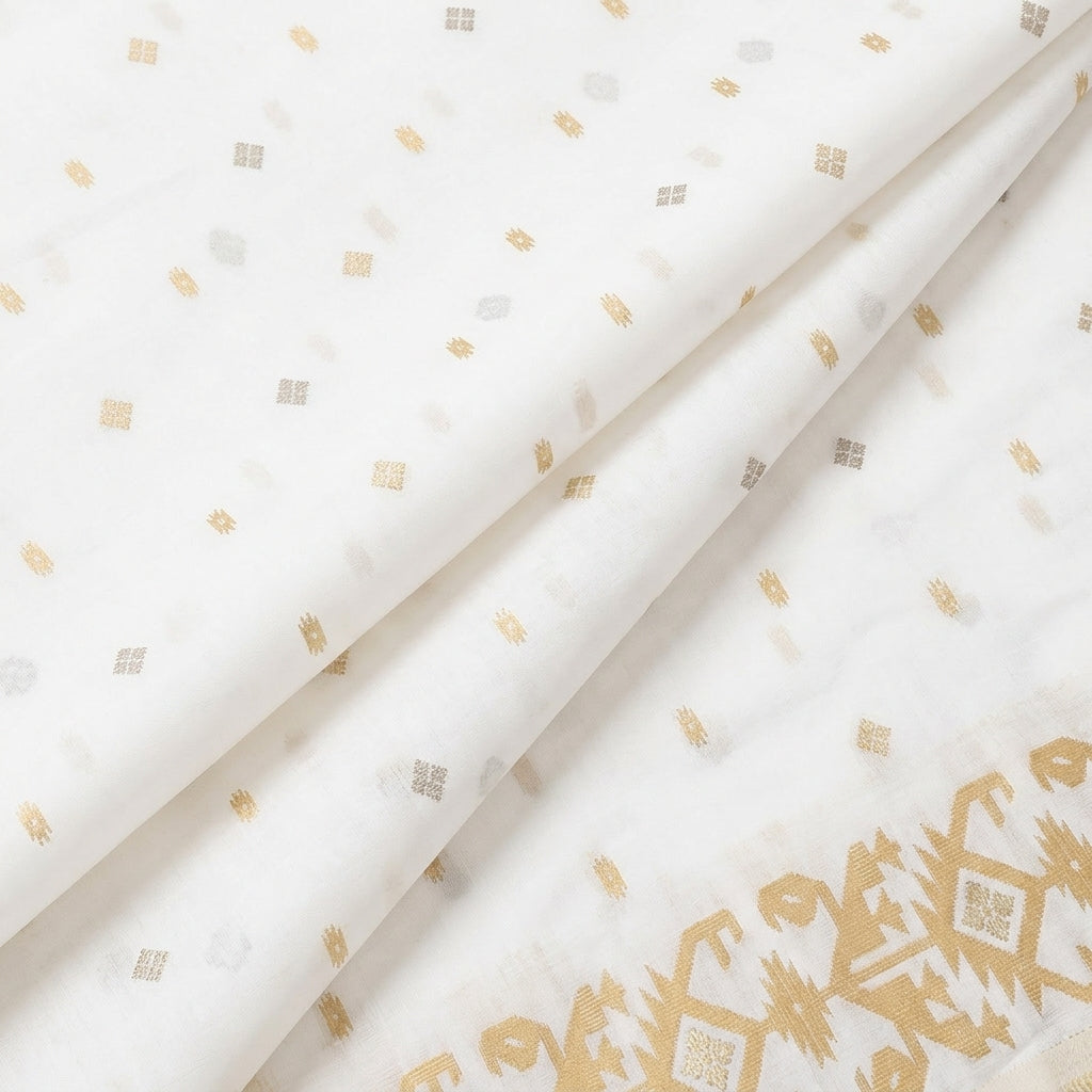 Folded White Ikat Cotton Fabric