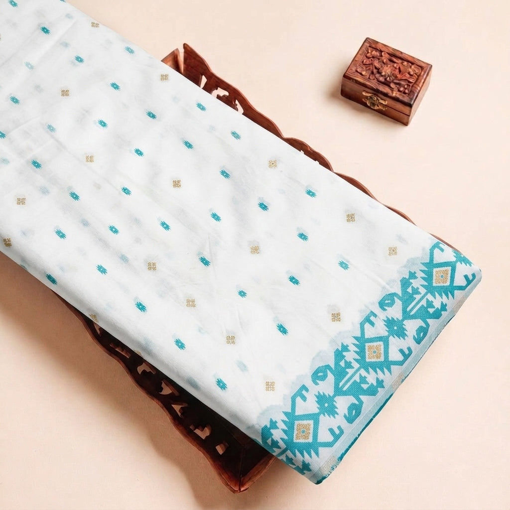 Sea Blue Ikat Cotton Fabric, folded