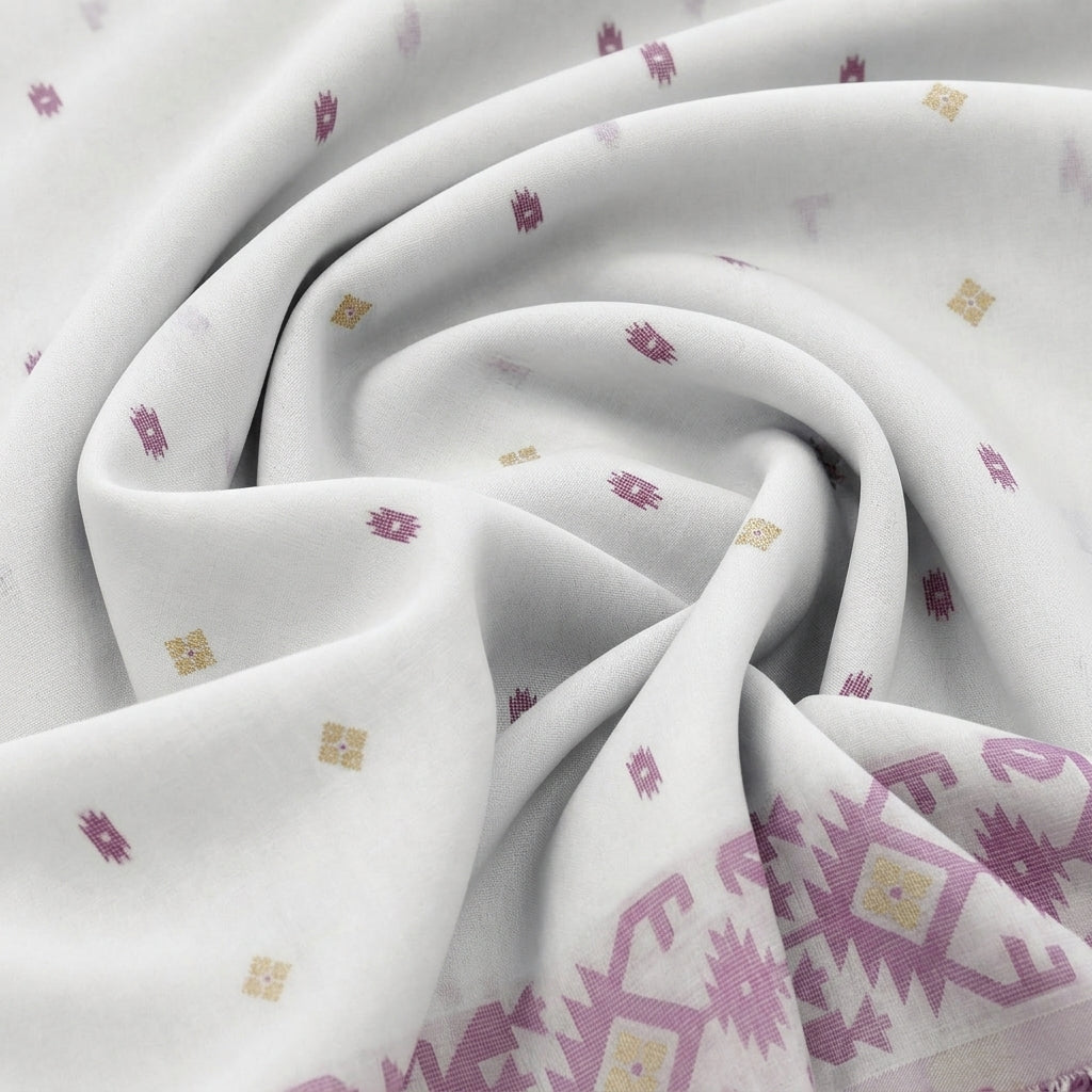Pink Ikat Cotton Fabric, swirled to show the drape
