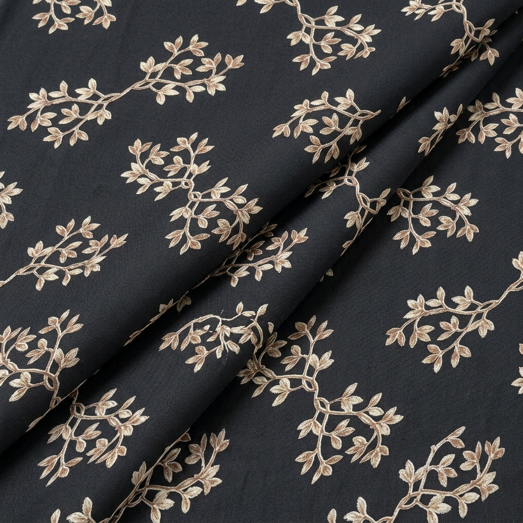 Folded Black Floral Rayon Fabric