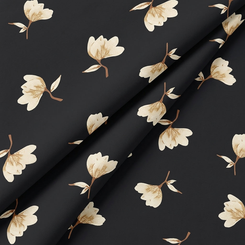 Folded Black Floral Rayon Fabric