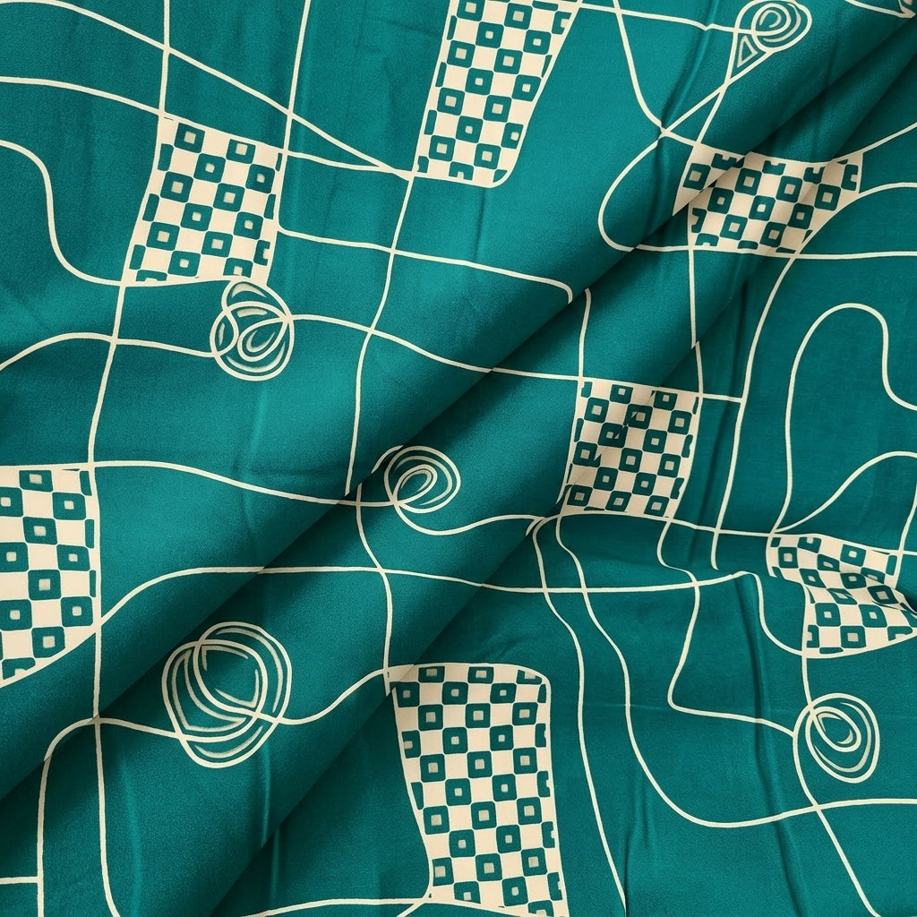 Folded Green Abstract Rayon Fabric