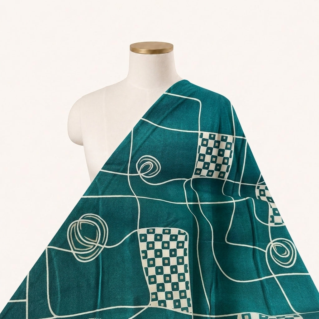 Green Abstract Rayon Fabric Draped as a saree