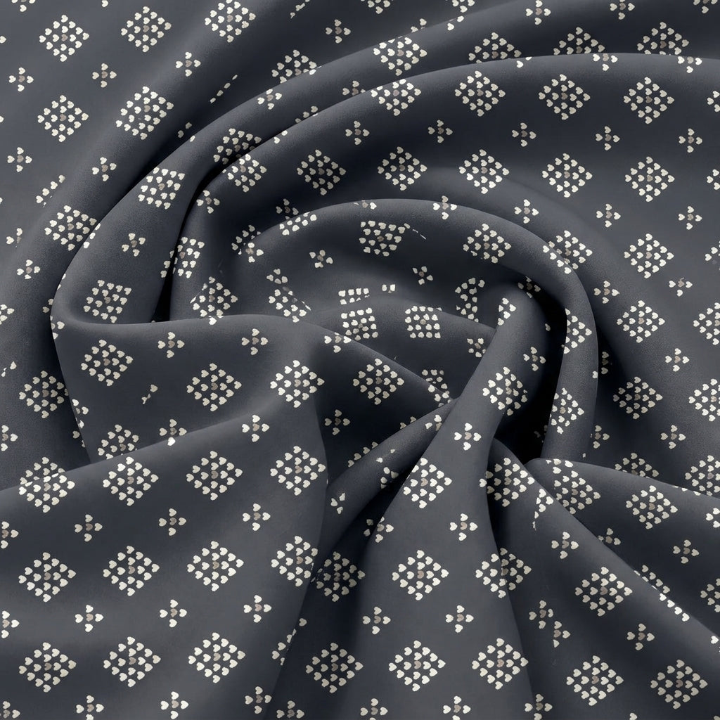 Swirled Black Abstract Rayon Fabric Showing Drape