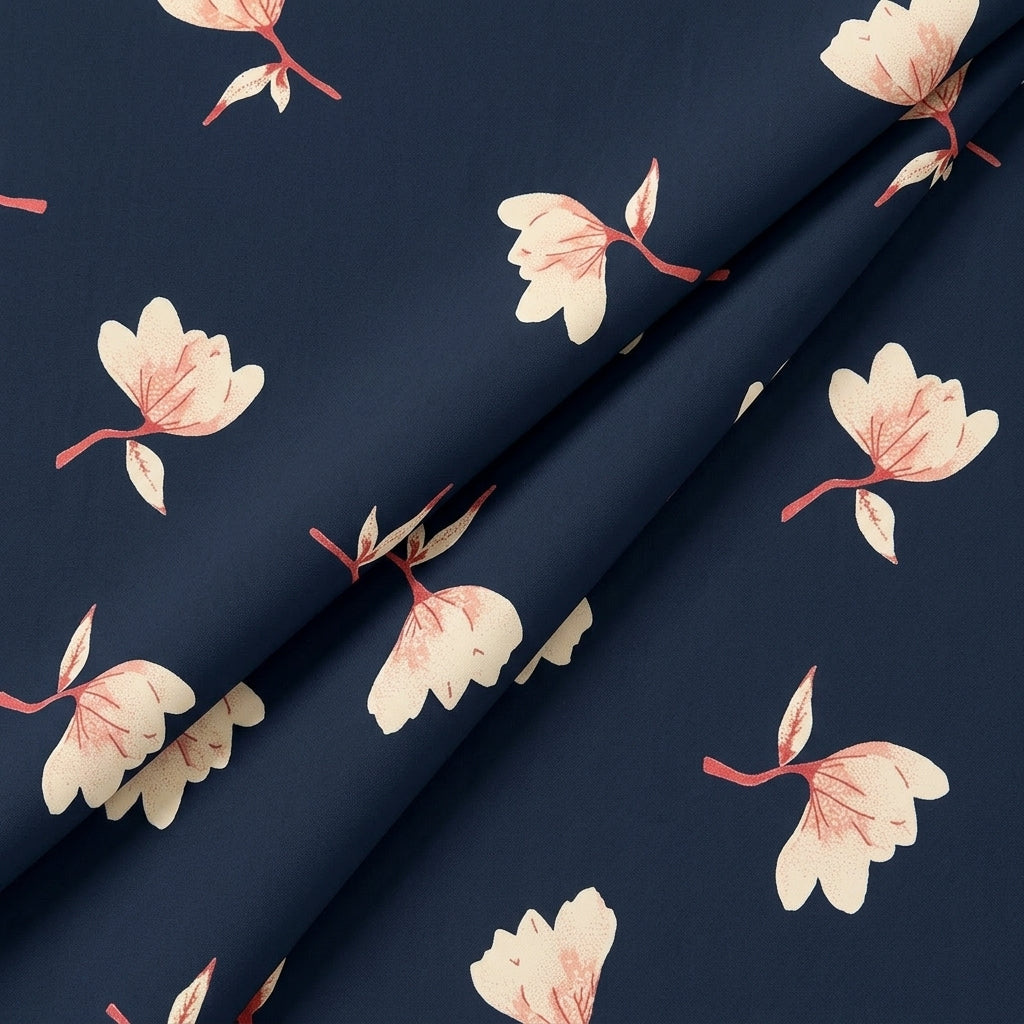 Folded Blue Floral Rayon Fabric