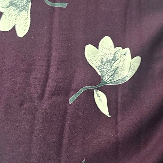 Wine Floral Rayon Fabric, laid flat