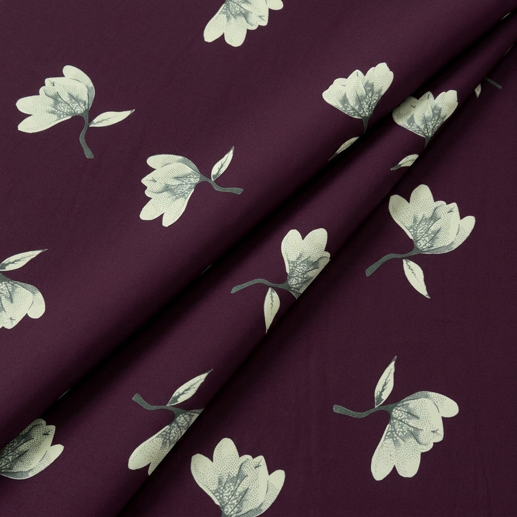 Folded Wine Floral Rayon Fabric