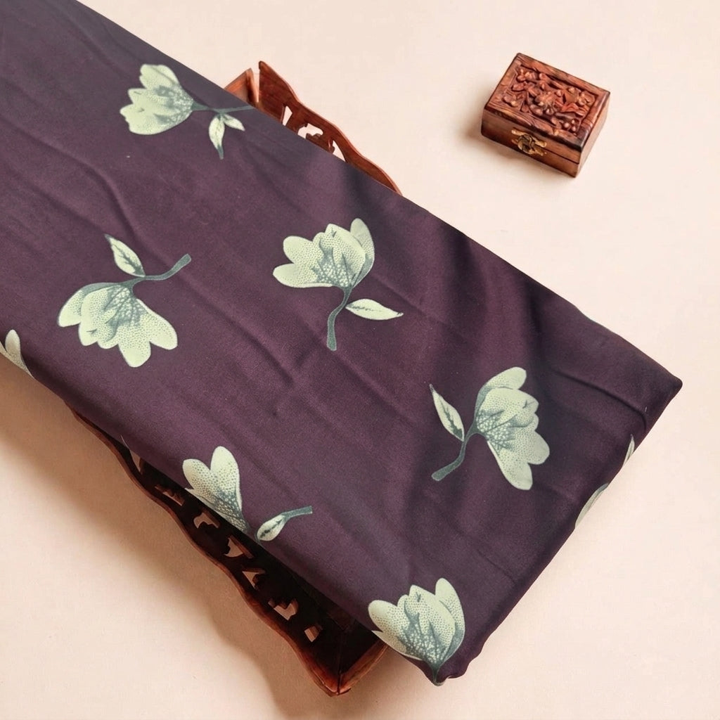Folded Wine Floral Rayon Fabric Highlighting Texture