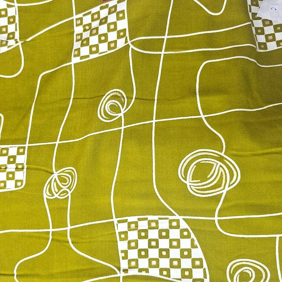 Green Abstract Rayon Fabric, laid flat