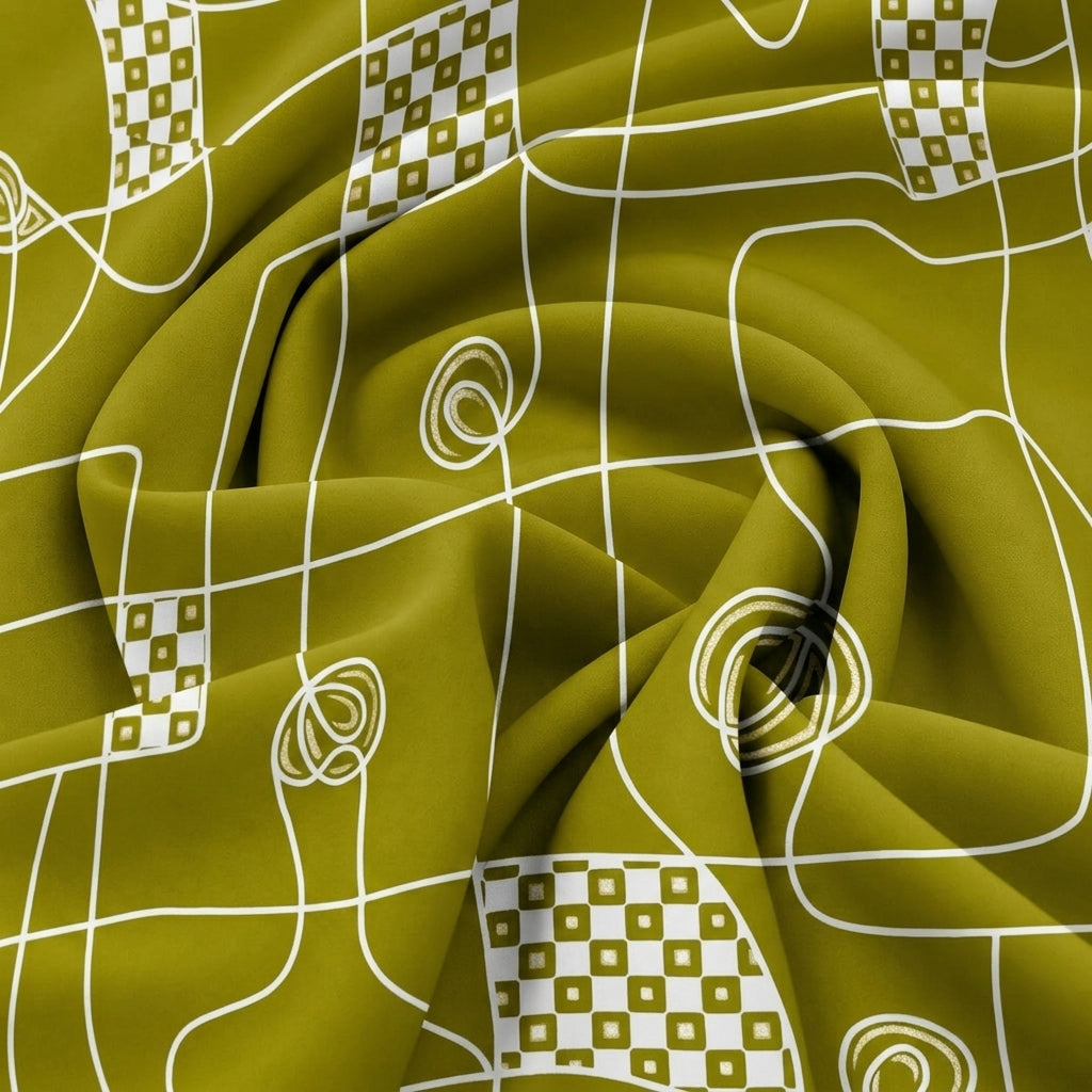 Swirled Green Abstract Rayon Fabric Showing Drape