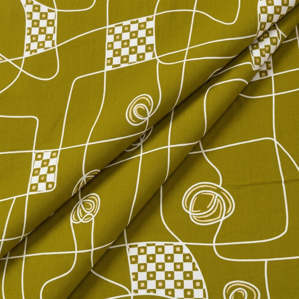 Folded Green Abstract Rayon Fabric