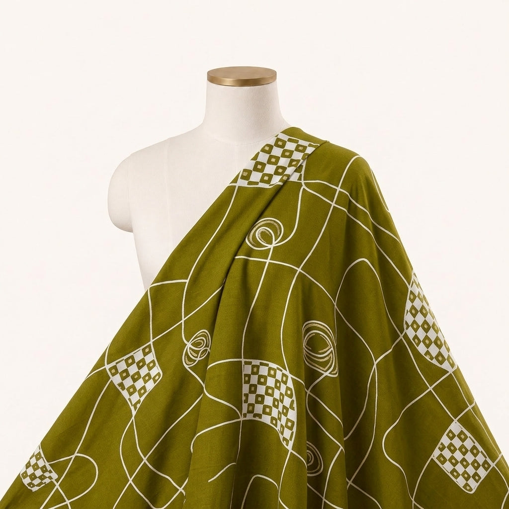 Green Abstract Rayon Fabric Draped as a saree