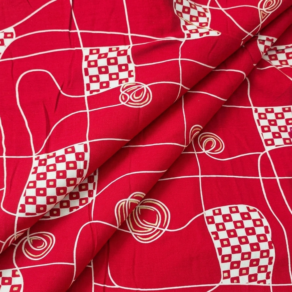Folded Red Abstract Rayon Fabric