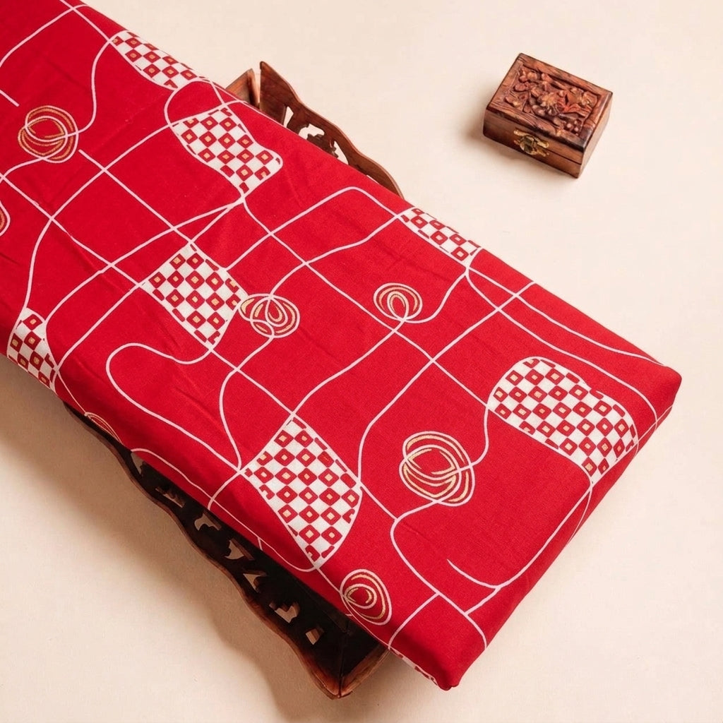 Folded Red Abstract Rayon Fabric Highlighting Texture