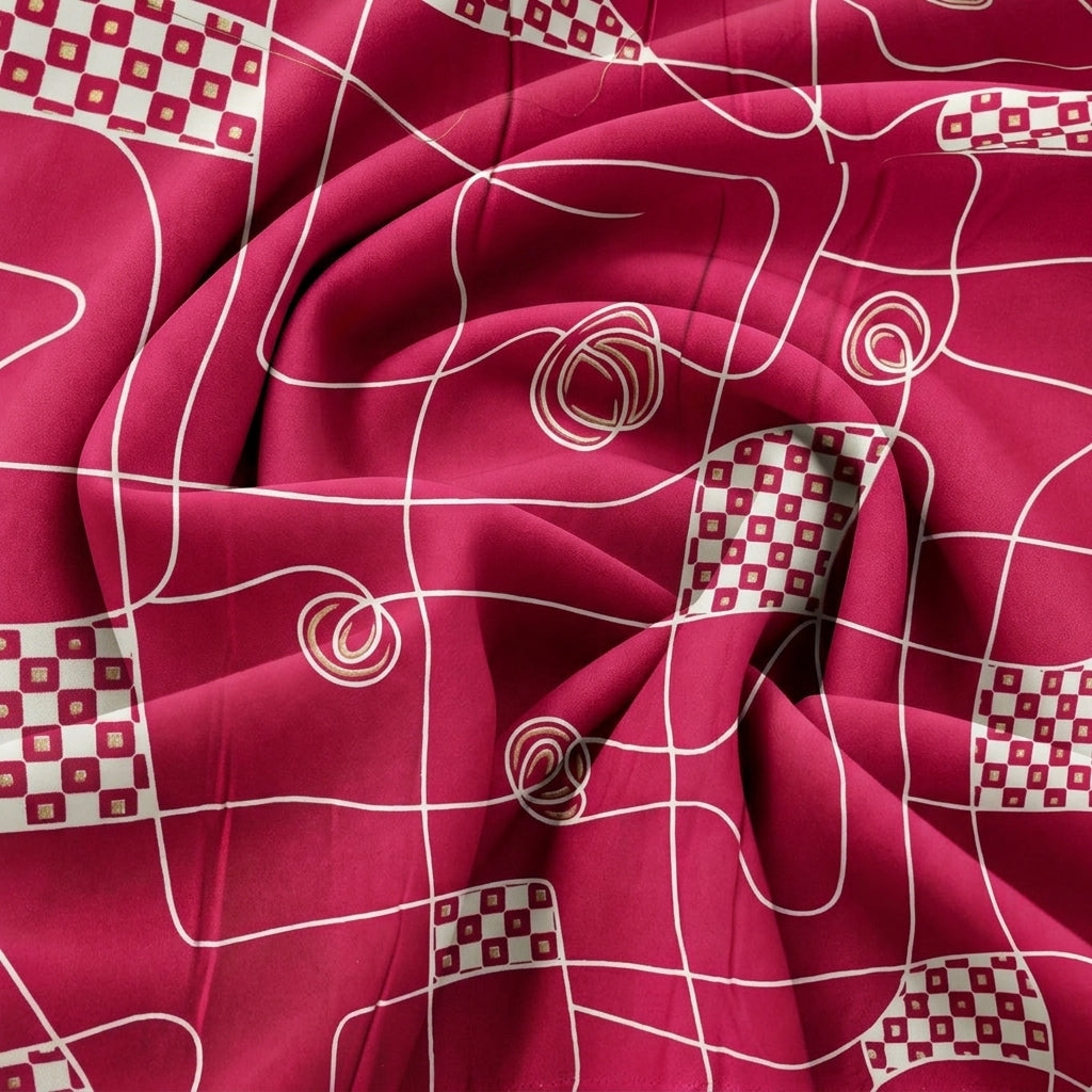 Swirled Pink Abstract Rayon Fabric Showing Drape