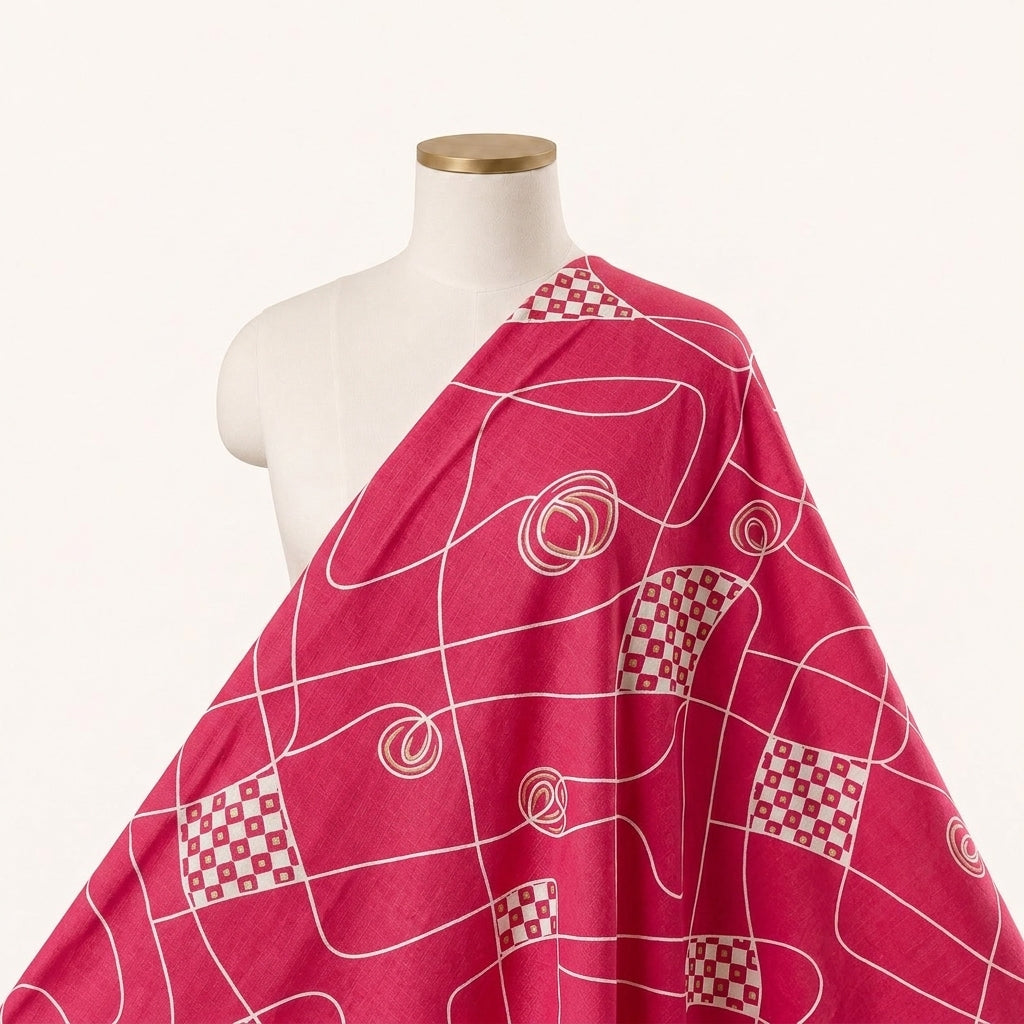 Pink Abstract Rayon Fabric Draped as a saree