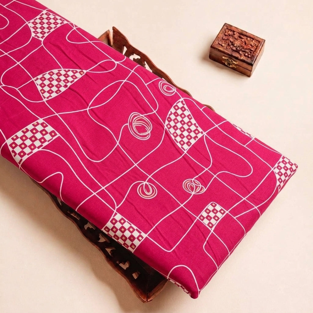 Pink Abstract Rayon Fabric, folded