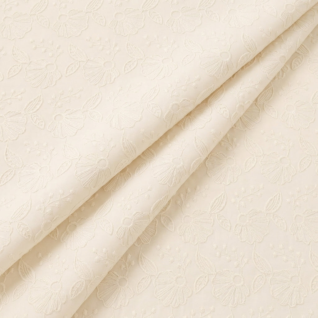 Folded Cream Embroidery Cotton Fabric