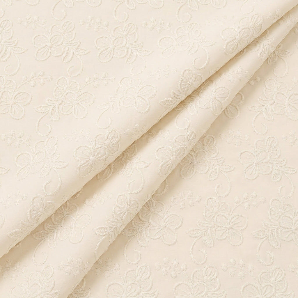 Folded Cream Embroidery Cotton Fabric