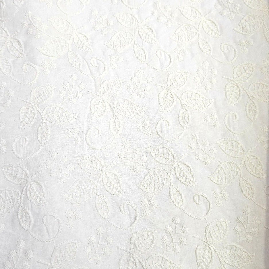 Cream Embroidery Cotton Fabric, laid flat