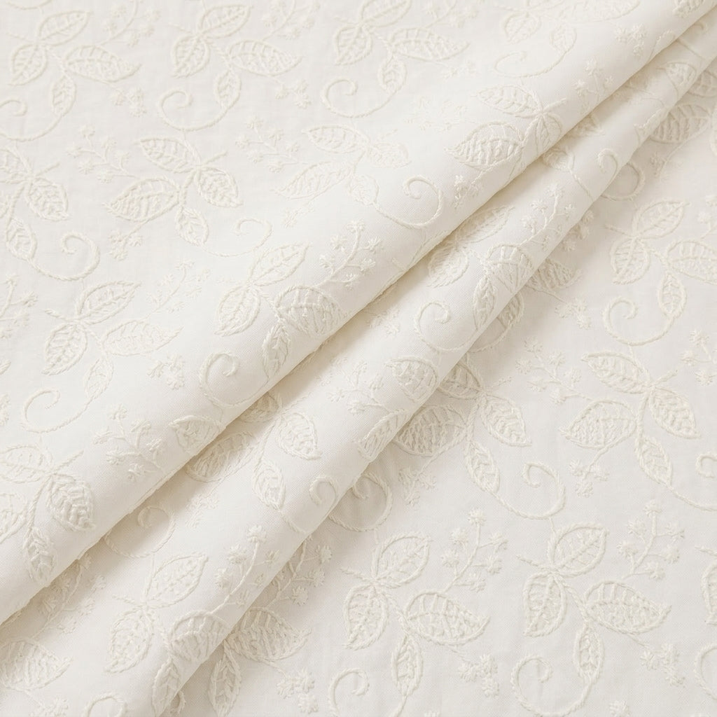 Folded Cream Embroidery Cotton Fabric