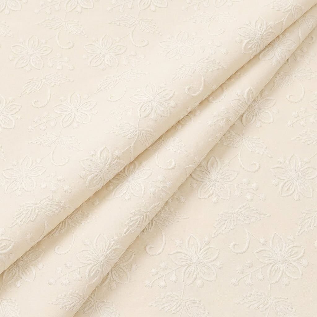 Folded Cream Embroidery Cotton Fabric
