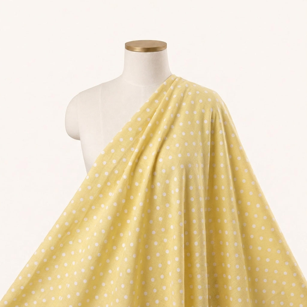 Yellow Polka Dots Cotton Fabric Draped as a saree