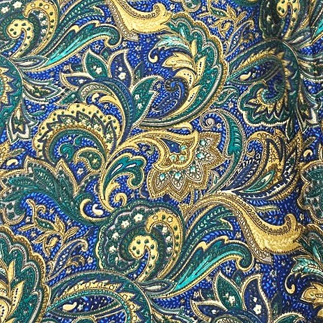 Blue Paisley Crepe Fabric, laid flat