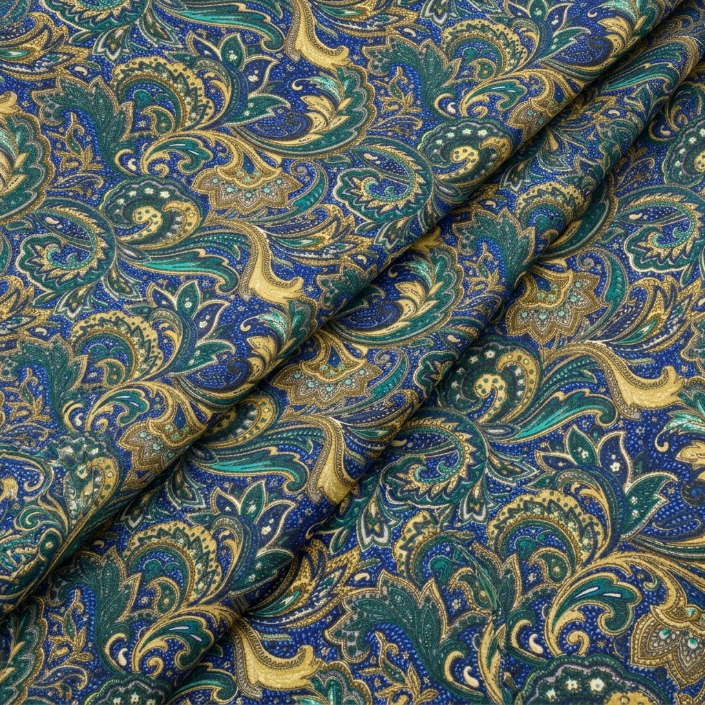 Folded Blue Paisley Crepe Fabric