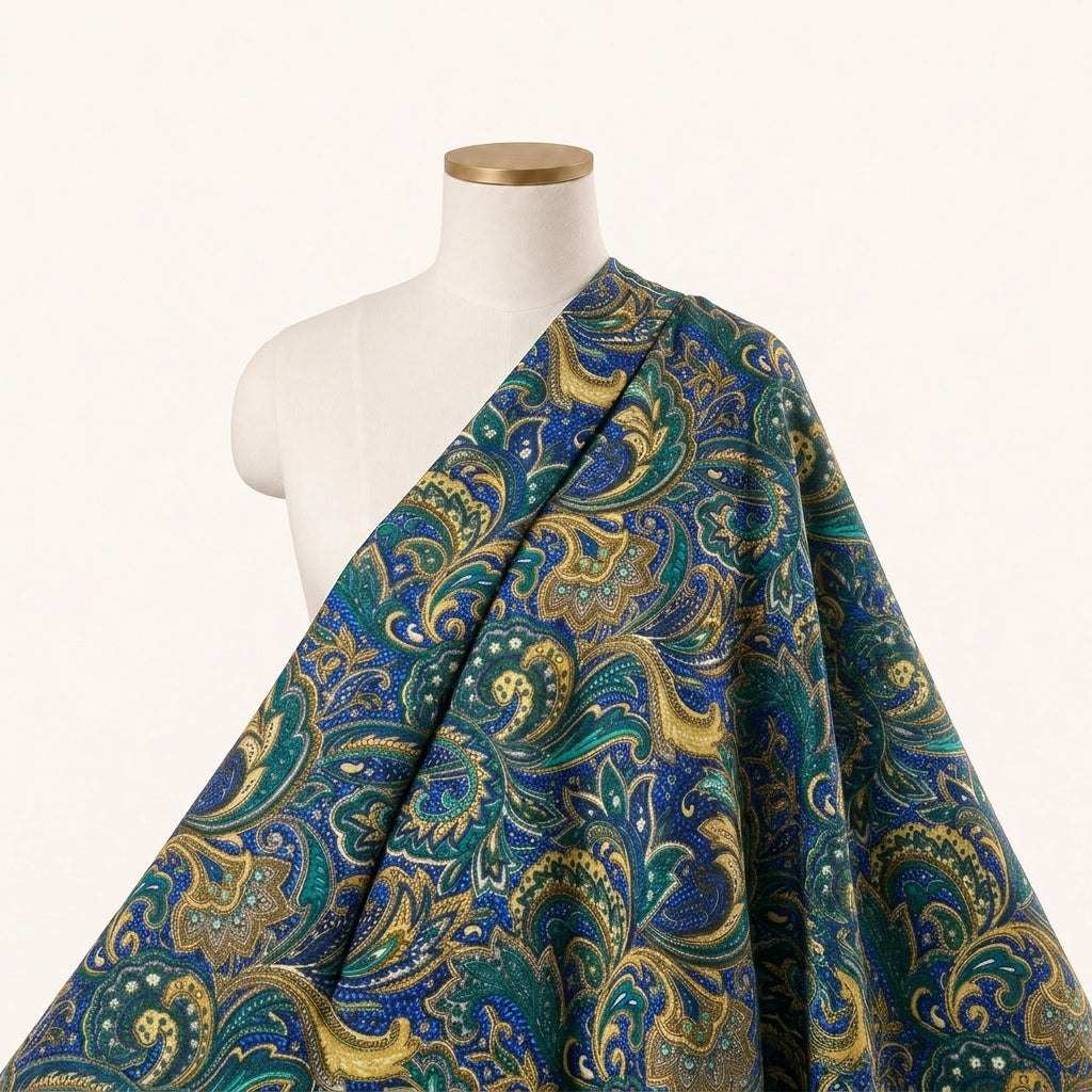 Blue Paisley Crepe Fabric Draped as a saree